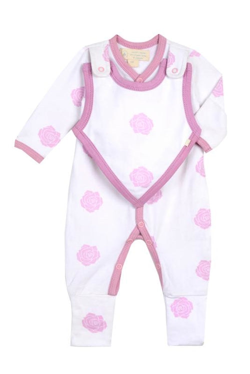 Smart Footed One-Piece + Bib - Pink Rose