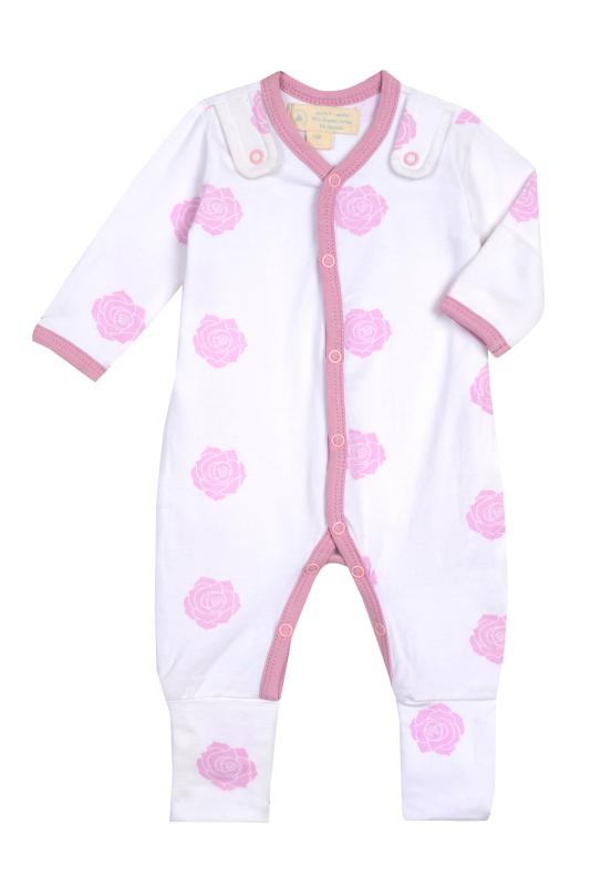 Smart Footed One-Piece + Bib - Pink Rose