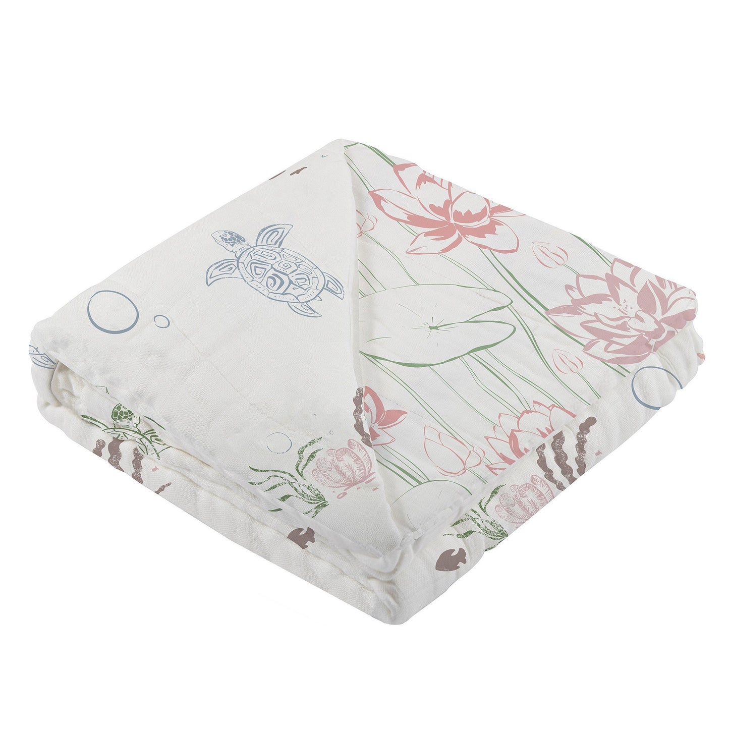 Turtles and Water Lily Bamboo Muslin Newcastle Blanket